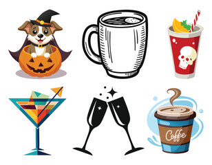 Colorful coffee mugs vector illustration set decorative cups with various patterns and designs editable