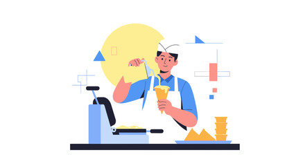 Artistic Illustrative Expression of Ice Cream Confectionery Presentation and Preparation