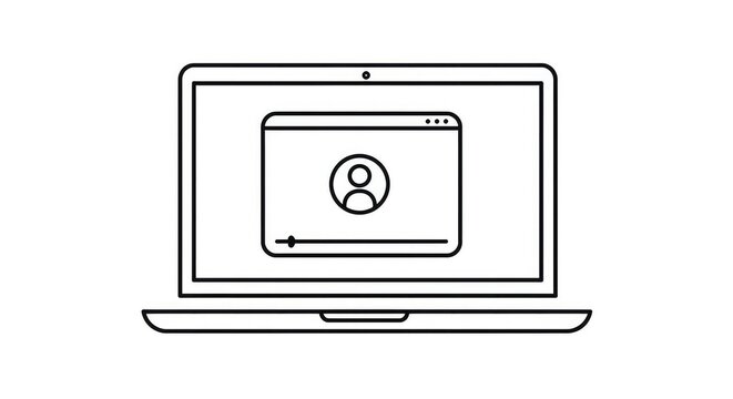 Laptop displaying a video call interface with a user profile icon.
