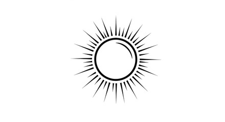 Stylized sun with rays emanating from a central circle, black on white.