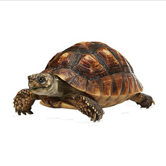 A realistic fullbody depiction of a tortoise on a white background with a hyperrealistic photorealistic style reminiscent of cinematic imagery