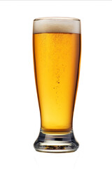 Isolated glass of beer on a white background front view