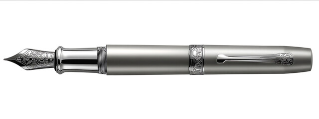 Fountain pen in silver color clip art on white background