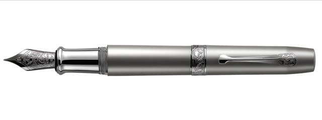 Fountain pen in silver color clip art on white background