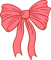 Hand drawn pink vintage ribbon bow vector illustration. Holiday clipart. Christmas, Valentines day, wedding invitation, birthday decor element