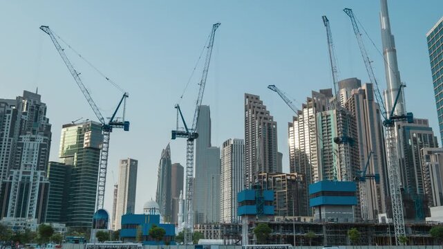 Dubai construction timelapse 4k with Burj khalifa in background | Downtown Dubai 