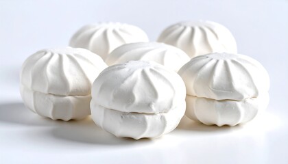 Obraz premium A Group of Fluffy White Marshmallows on a White Background.