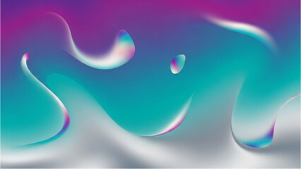 Abstract image featuring fluid shapes with gradient colors of purple teal and silver hues design