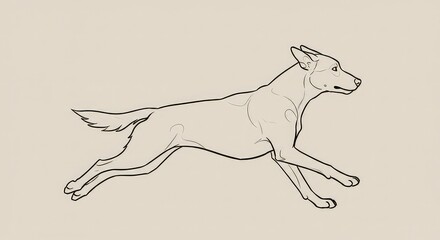 Line drawing of a dog running.