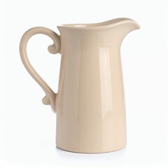 Elegant earthenware pitcher with curved handle accentuates its silhouette on white background