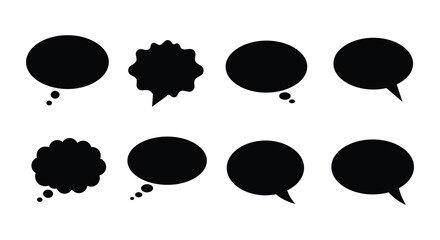 Black speech bubbles on a white background for communication and dialogue