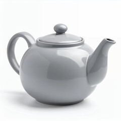 Obraz premium Elegant ceramic teapot in soft gray tone, perfect for teatime aesthetics on white background