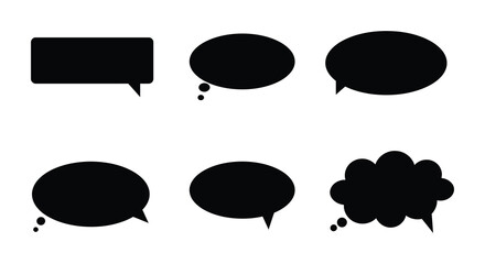 Black speech bubbles on a white background for dialogue