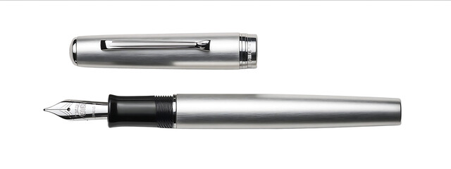 Faber fountain pen in silver color isolated on a white background with a clipping path full body top view