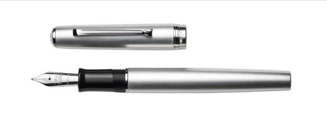 Faber fountain pen in silver color isolated on a white background with a clipping path full body top view