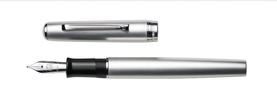Faber fountain pen in silver color isolated on a white background with a clipping path full body top view