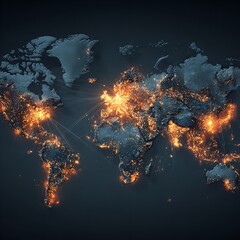 Image of Global network of glowing lights connecting cities across the world at night printed on Printed Glass Basin Splashbacks
