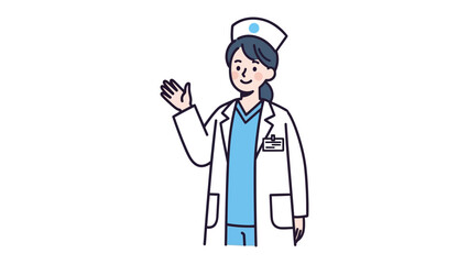 Gentle Healthcare Professional: A medical professional in a crisp white coat, with a calm smile, extends a welcoming hand, inviting trust and conveying expertise. 