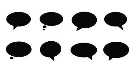 Black speech bubbles on a white background for communication and dialogue