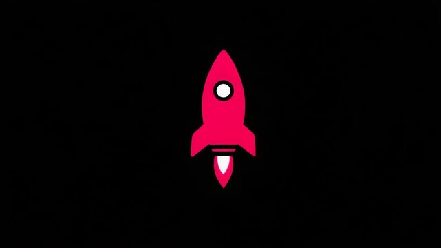 Simple pink rocket icon on black background  