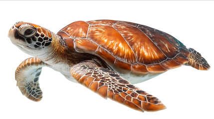 Photograph of a sea turtle swimming isolated on a white background with a clipping path 8K resolution real photograph