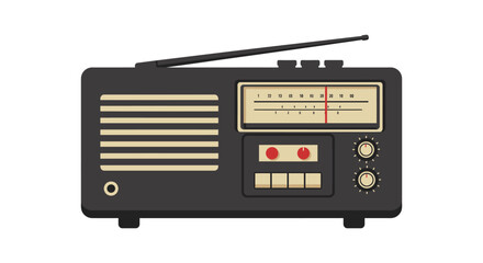 Vintage black and beige radio with antenna on white background