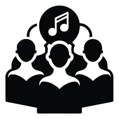 Musical Harmony in Silhouette: A graphic representation of a choir group in silhouette, connected through the universal symbol of music - a note, the essence of harmony and artistic expression.