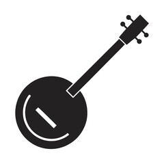 Banjo Silhouette: An isolated illustration of a classic banjo, a stringed instrument, rendered in stark, graphic silhouette, perfect for representing music and cultural heritage.