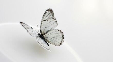 Obraz premium Zarter Weiss Schmetterling ruht sanft auf weichem Hintergrund sanftes Licht. AI Generated