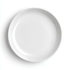 A simple, clean, and elegant image of a white plate, perfect for culinary and design projects. The plate is round and sits against a seamless backdrop. It is captured from a high-angle perspective