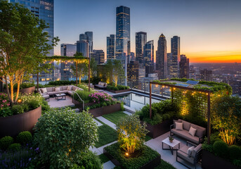 Fototapeta premium Aerial view of Chicago's downtown cityscape showcasing its urban skyline, buildings, and river