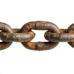 Fototapeta premium A close-up view of a rusty metal chain, showcasing its weathered texture and strong links. The links appear interconnected, symbolizing strength and connection