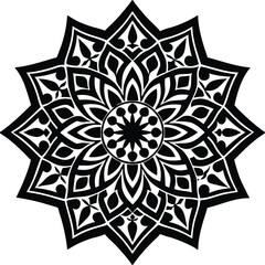 Vector art of intricate mandala design featuring a symmetrical arrangement of floral and geometric elements, creating a visually appealing and balanced composition for various creative projects