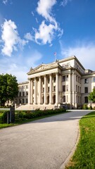 Neoclassical Building, Sunny Day, Park Setting