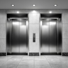 Sleek, modern elevator doors with a sense of functionality and contemporary design. The metallic finish reflects the surrounding elements, adding to the overall aesthetic.