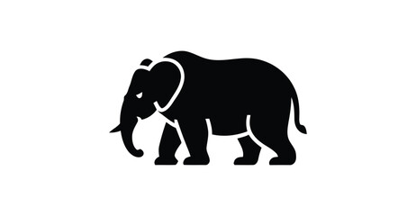  Stylized elephant silhouette icon with curved trunk, tusks, and large ears—ideal for wildlife, safari, nature, and cultural design themes