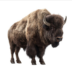 A fullbody shot of an American bison standing on a white background highresolution photography insanely detailed and intricate fine details isolated object is
