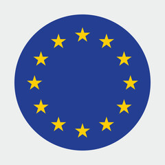 European Union Flag with 12 Stars on Circular Icon with grey background 