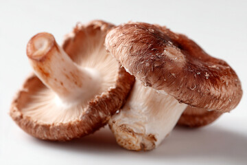 Fresh Shiitake Mushrooms on White Background