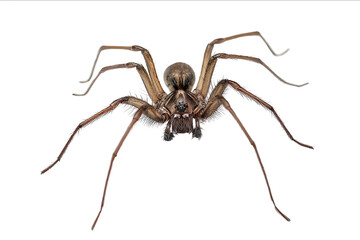 Fullbody topview image of a brown house spider on a white background isolated