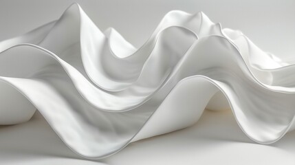 Obraz premium Flowing white fabric draped elegantly, creating soft waves and textures in a minimalist composition