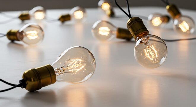 Warmes Licht strahlt sanft Gl�hbirnenkette leuchtet dezent elegant. AI Generated