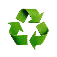 Obraz premium Green recycling symbol with textured surface isolated on transparent background