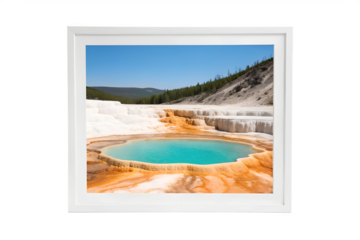 Turquoise hot spring terraces isolated on white background