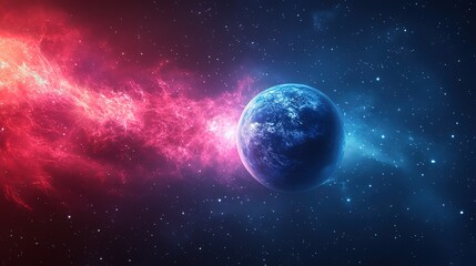Obraz premium Cosmic Background with Earth and Nebula, Space - themed Visual for Digital Projects 