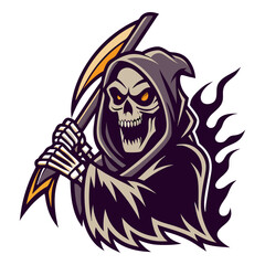 Grim Reaper Skull with Scythe Vector Illustration for Halloween