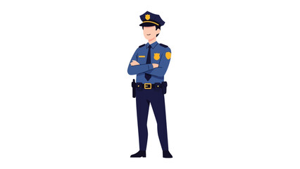 Law Enforcement Officer: A distinguished law enforcement officer stands tall, arms crossed, embodying authority and reassurance in a clean vector illustration. This image portrays respect, protection.