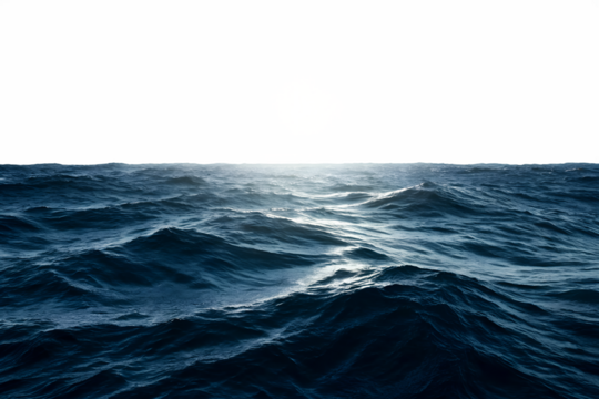 Dark ocean waves under moonlight isolated on white background