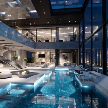 modern luxery mansion house tour animated, 8k, high resolution, realistic

