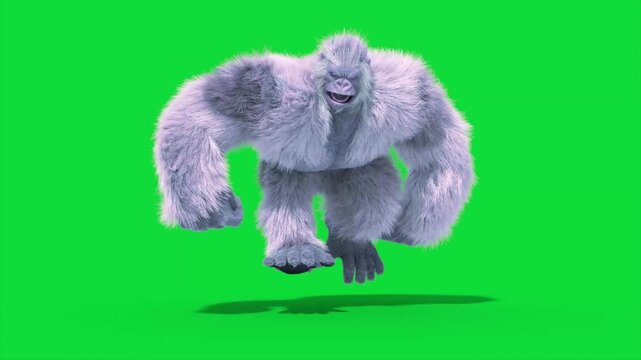 Green Screen Yeti, Gorilla, Snow Monster Runcycle Loop Front 3D Rendering Animation CGI 4K Fur